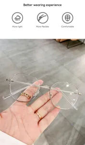 Detailed view of the stylish irregular metal anti blue light glasses frame, lightweight and chic.