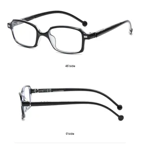 Stylish anti-blue light reading glasses for women, square black frame with ball temples.