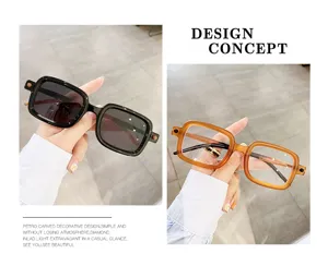 Retro thick square frame sunglasses for men and women, stylish street snap eyewear accessories.