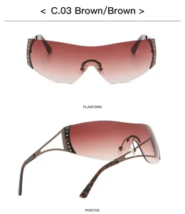 Y2K futuristic oversized sunglasses for women, gradient brown rimless fashion sun glasses.