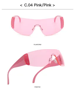 Y2K occhiali da sole maschera rosa visiera futurista moda donna uomo dettaglio vista.