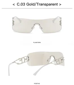 Y2K Sonnenbrille Randlos Retro Vintage Gotisch Metall Bügel UV400 Schutz Damen Herren