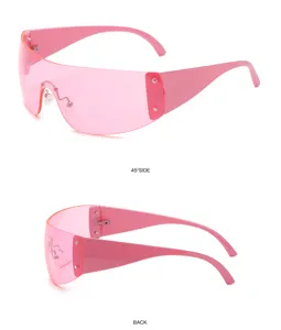 Occhiali da sole visiera rosa Y2K scudo futurista grande montatura tendenza donna