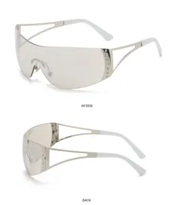Y2K Futuristic Shield Sunglasses Women Fashion Metal Wrap Around Sun Glasses With Rhinestones