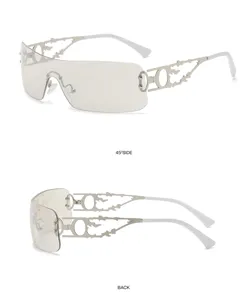 Y2K Vintage rahmenlose Sonnenbrille mit hohlen Metallflammenbügeln und trendigem Design.