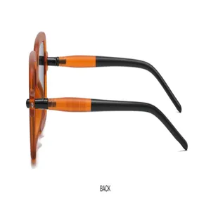 Side view of retro square frame sunglasses for men, thick brown gradient temple design.