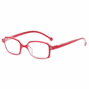 Red small square frame reading glasses with anti-blue light clear lenses for daily wear style