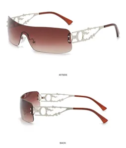 Y2K Vintage Gradient Braun rahmenlose Sonnenbrille mit hohlen Metallbügeln Damen.