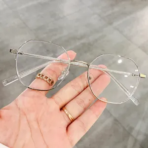 Chic irregular metal optical glasses frame, fashionable anti-blue light clear eyewear.