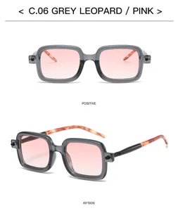 Stylish square frame sunglasses with grey chunky frame and pink gradient lenses for street wear.