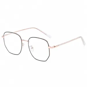 Irregular metal anti-blue light glasses frame, stylish rose gold flat optical eyewear.