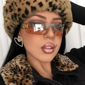 Damen Vintage rahmenlose Farbverlauf Sonnenbrille Y2K Mode Chic Brille fuer Alltag