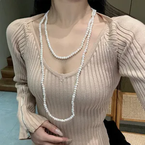 Lange Süßwasserperlen Pulloverkette mehrschichtig vintage elegante Perlenschmuck Damen Alltag