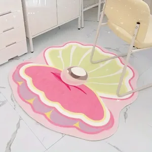 Cute Pearl Shell Shaped Area Rug Soft Fluffy Floor Mat Aesthetic Living Room Bedroom Bathroom Non Slip Carpet Decor