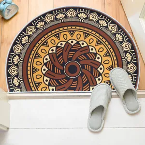 Bohemian semi-circular doormat detail view, showcasing the intricate mandala pattern and texture.