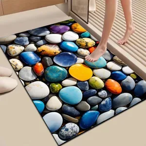 Diatomaceous earth bath mat with 3D pebble print, fast drying non slip floor mat for bathroom.