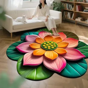 Grand tapis en forme de fleur de lotus antidérapant en velours cristal pour salon chambre