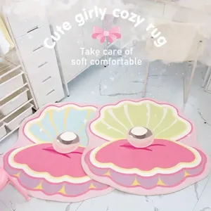 Cute girly pearl shell rug fluffy soft plush bedroom bedside floor mat cozy home decor