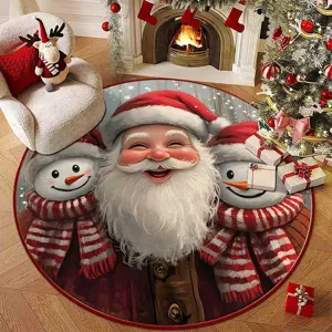 Christmas round floor mat, festive crystal velvet rug for holiday home decor and tree.