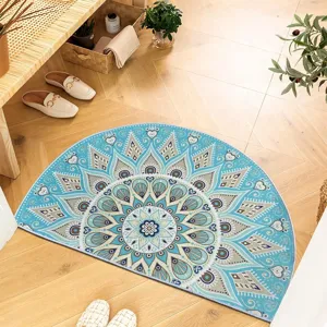 Bohemian Half Circle Entryway Floor Mat Non Slip Bathroom Rug Mandala Indoor Door Mat