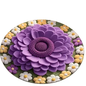 Alfombra redonda de terciopelo de cristal estampada con diseño de flor morada 3D salon.
