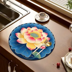 Round diatomaceous earth draining mat lotus flower placemat kitchen absorbent dish drying pad