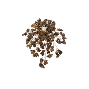 Spilla fiore di perla con frammenti di pietra naturale vintage filo avvolto accessorio moda