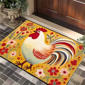 Rooster diatomaceous earth doormat, non-slip entrance floor mat for home doorway use.