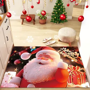 Zerbino Decorativo Natalizio Cartone Animato Babbo Natale Tappeto da Pavimento Assorbente Antiscivolo Tappeto d'Ingresso Per Casa Camera