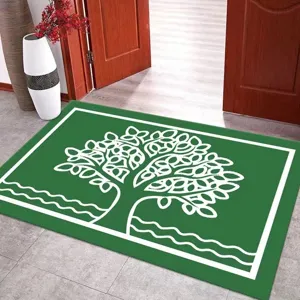 Tappeto da ingresso verde in terra di diatomee con motivo di albero per la casa