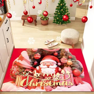 Tappeto decorativo natalizio con design Babbo Natale, antiscivolo e assorbente per ingresso.