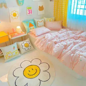 Nordic ins style sunflower round rug bedroom bedside plush carpet cute smiley anti-slip mat