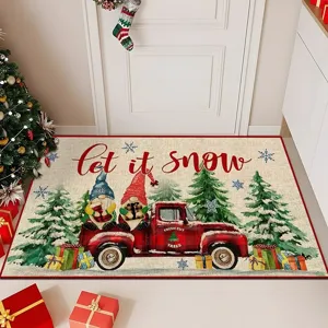 Christmas doormat red truck gnome winter holiday home decor indoor floor rug entry mat