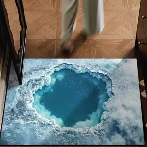 3D Kristall Samt Saugfähige Fußmatte Antirutsch Badematte Eis Krater Motiv Teppich