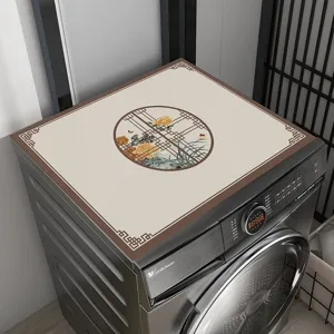 New Chinese style drum washing machine dust cover waterproof top mat with vintage floral design.