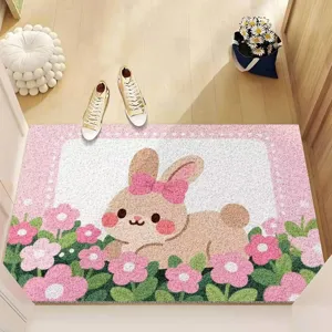 Lindo felpudo con diseño de conejo, alfombrilla antideslizante para entrada y baño del hogar.