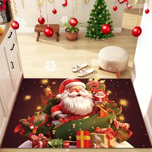 Scena del bellissimo tappeto d'ingresso di Natale con Babbo Natale e regali per decorare.