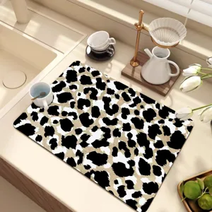 Kitchen diatomaceous earth draining mat, abstract animal print, quick-dry countertop placemat.