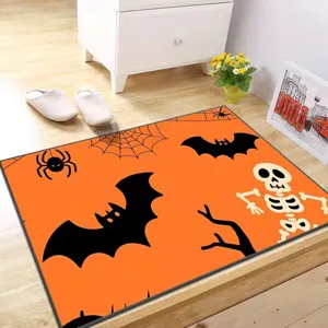 Halloween theme pumpkin bat skeleton pattern anti-slip water absorbent floor mat detail