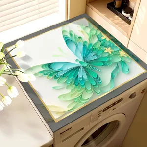 Washing machine dust cover mat waterproof diatom mud top pad with beautiful green butterfly art.