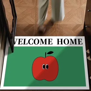 Cartoon fruit diatomite floor mat detail view, absorbent and non-slip welcome doormat.
