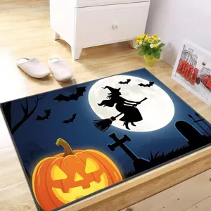 Halloween Pumpkin Witch Crystal Velvet Floor Mat Absorbent Non-Slip Bathroom Entrance Rug
