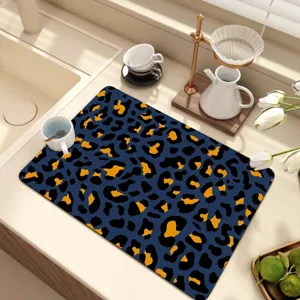 Leopard print diatomaceous earth draining mat kitchen counter absorbent placemat nonslip pad