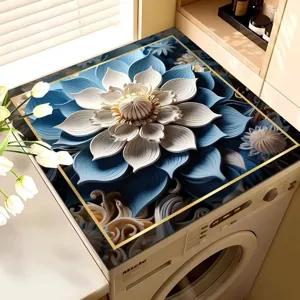 Washing machine cover pad dustproof mat 3D blue lotus floral top protector for home laundry room