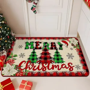 Christmas doormat red buffalo plaid holiday floor mat indoor festive home decoration