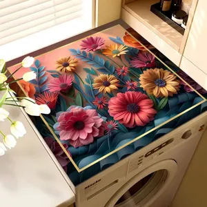 Floral washing machine top cover mat, absorbent diatomaceous earth dustproof pad for home use.