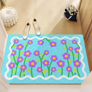 Blumen PVC Schlaufen Fußmatte rutschfeste Schmutzfangmatte mit lila Blumenmuster für den Flur