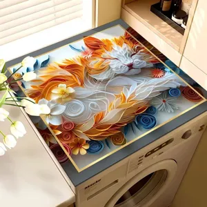 Detailed view of the 3D paper art cat diatomaceous earth washing machine cover mat.