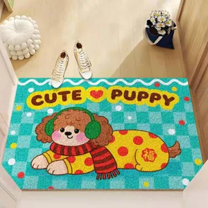 Alfombrilla de cachorro linda para entrada, felpudo antideslizante de PVC para pasillo interior.