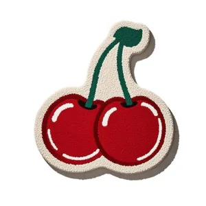 Cute cherry shaped soft plush area rug, cartoon fruit floor mat for bedroom and bathroom decor.